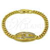 Oro Laminado Fancy Bracelet, Gold Filled Style Infinite and Baguette Design, with White Cubic Zirconia, Polished, Golden Finish, 03.266.0087.07 (05 MM Thickness, 8 Inches Length)