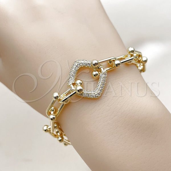 Oro Laminado Fancy Bracelet, Gold Filled Style with White Micro Pave, Polished, Golden Finish, 03.266.0088.07 (09 MM Thickness, 8 Inches Length)