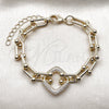 Oro Laminado Fancy Bracelet, Gold Filled Style with White Micro Pave, Polished, Golden Finish, 03.266.0088.07 (09 MM Thickness, 8 Inches Length)