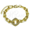 Oro Laminado Fancy Bracelet, Gold Filled Style with White Micro Pave, Polished, Golden Finish, 03.266.0088.07 (09 MM Thickness, 8 Inches Length)