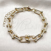 Oro Laminado Fancy Bracelet, Gold Filled Style with White Micro Pave, Polished, Golden Finish, 03.266.0089.07 (09 MM Thickness, 8 Inches Length)