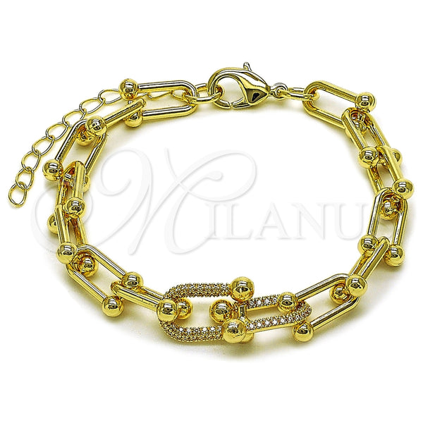 Oro Laminado Fancy Bracelet, Gold Filled Style with White Micro Pave, Polished, Golden Finish, 03.266.0089.07 (09 MM Thickness, 8 Inches Length)