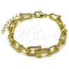 Oro Laminado Fancy Bracelet, Gold Filled Style with White Micro Pave, Polished, Golden Finish, 03.266.0089.07 (09 MM Thickness, 8 Inches Length)