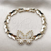 Oro Laminado Fancy Bracelet, Gold Filled Style Butterfly Design, with White Cubic Zirconia, Polished, Golden Finish, 03.266.0091.07 (Thickness, 7 Inches Length)