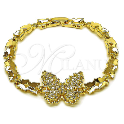 Oro Laminado Fancy Bracelet, Gold Filled Style Butterfly Design, with White Cubic Zirconia, Polished, Golden for wholesale, main product view