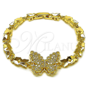 Oro Laminado Fancy Bracelet, Gold Filled Style Butterfly Design, with White Cubic Zirconia, Polished, Golden Finish, 03.266.0091.07 (Thickness, 7 Inches Length)