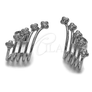 Rhodium Gold Filled Stud Earring, Four-leaf Clover Design, with White Cubic Zirconia, Polished, Rhodium Finish, 02.60.0175.1