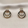 Oro Laminado Stud Earring, Gold Filled Style Belt Buckle Design, with White Micro Pave, Polished, Golden Finish, 02.60.0177