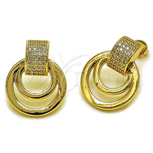 Oro Laminado Stud Earring, Gold Filled Style Belt Buckle Design, with White Micro Pave, Polished, Golden Finish, 02.60.0177