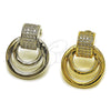 Oro Laminado Stud Earring, Gold Filled Style Belt Buckle Design, with White Micro Pave, Polished, Golden Finish, 02.60.0177