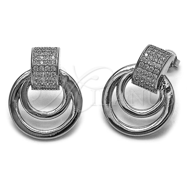 Rhodium Gold Filled Stud Earring, Belt Buckle Design, with White Micro Pave, Polished, Rhodium Finish, 02.60.0177.1