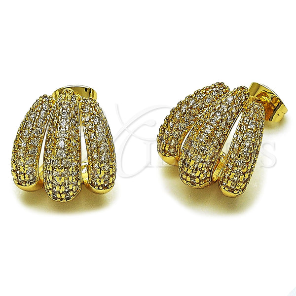 Oro Laminado Stud Earring, Gold Filled Style with White Micro Pave, Polished, Golden Finish, 02.60.0178