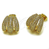 Oro Laminado Stud Earring, Gold Filled Style with White Micro Pave, Polished, Golden Finish, 02.60.0178