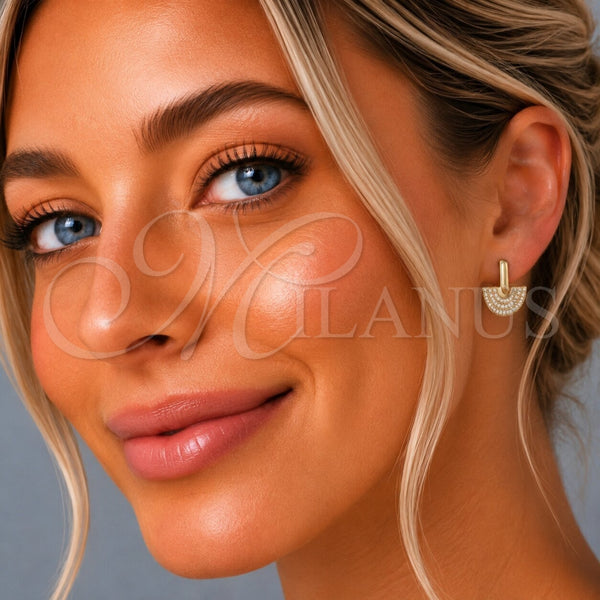Oro Laminado Stud Earring, Gold Filled Style with White Cubic Zirconia, Polished, Golden Finish, 02.156.0752