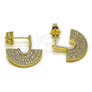 Oro Laminado Stud Earring, Gold Filled Style with White Cubic Zirconia, Polished, Golden Finish, 02.156.0752