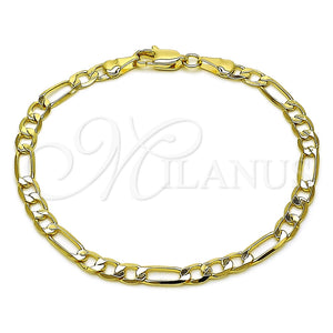 Oro Laminado Basic Bracelet, Gold Filled Style Figaro Design, Polished, Golden Finish, 04.213.0113.07 (Thickness, 8 Inches Length)