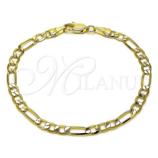 Oro Laminado Basic Bracelet, Gold Filled Style Figaro Design, Polished, Golden Finish, 04.213.0113.07 (Thickness, 8 Inches Length)