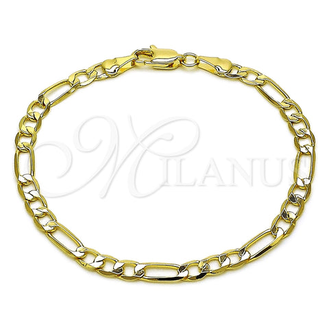 Oro Laminado Basic Bracelet, Gold Filled Style Figaro Design, Polished, Golden Finish, 04.213.0113.07 (Thickness, 8 Inches Length)