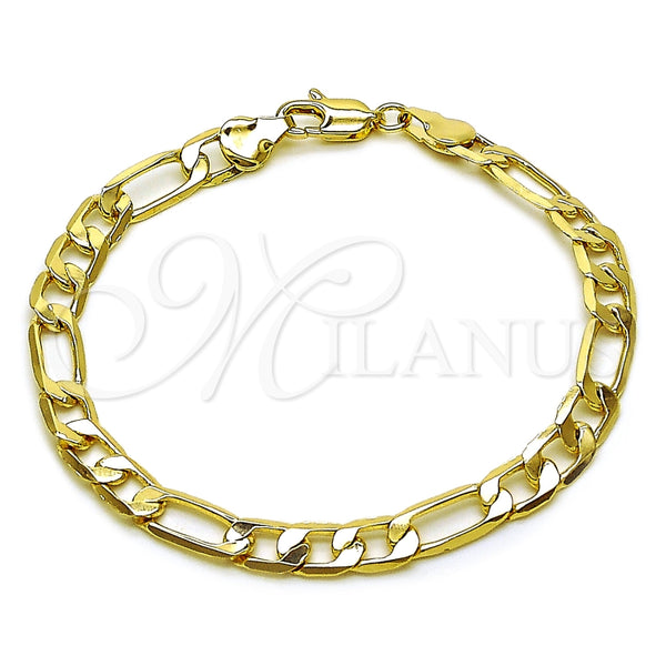 Oro Laminado Basic Bracelet, Gold Filled Style Figaro Design, Polished, Golden Finish, 04.213.0101.07 (160 Gauge, 06 MM Thickness, 8 Inches Length)