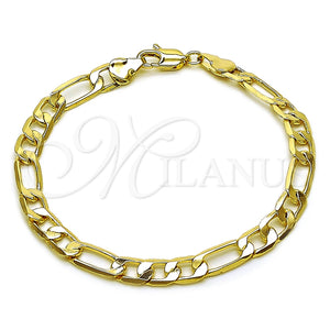 Oro Laminado Basic Bracelet, Gold Filled Style Figaro Design, Polished, Golden Finish, 04.213.0101.07 (160 Gauge, 06 MM Thickness, 8 Inches Length)