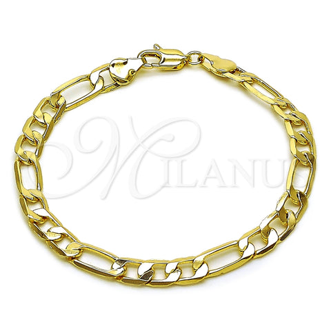 Oro Laminado Basic Bracelet, Gold Filled Style Figaro Design, Polished, Golden Finish, 04.213.0101.07 (160 Gauge, 06 MM Thickness, 8 Inches Length)