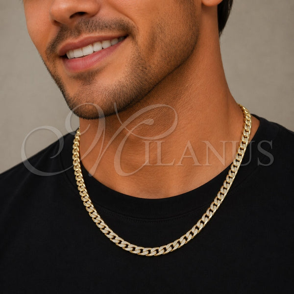 Oro Laminado Basic Necklace, Gold Filled Style Pave Cuban Design, Polished, Golden Finish, 04.213.0119.22 (06 MM Thickness, 22 Inches Length)