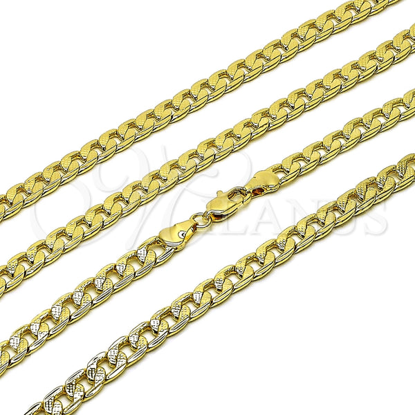 Oro Laminado Basic Necklace, Gold Filled Style Pave Cuban Design, Polished, Golden Finish, 04.213.0119.22 (06 MM Thickness, 22 Inches Length)