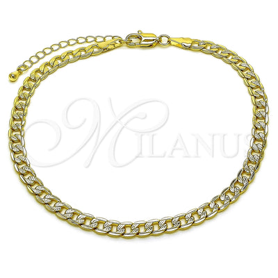Oro Laminado Basic Anklet, Gold Filled Style Pave Cuban Design, Diamond Cutting Finish, Golden Finish for wholesale, main product view