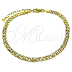 Oro Laminado Basic Anklet, Gold Filled Style Pave Cuban Design, Diamond Cutting Finish, Golden Finish, 04.63.1423.10 (120 Gauge, Thickness, 10 Inches Length)