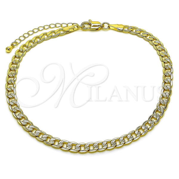 Oro Laminado Basic Anklet, Gold Filled Style Pave Cuban Design, Diamond Cutting Finish, Golden Finish, 04.63.1423.10 (120 Gauge, Thickness, 10 Inches Length)