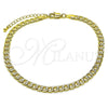Oro Laminado Basic Anklet, Gold Filled Style Pave Cuban Design, Diamond Cutting Finish, Golden Finish, 04.63.1423.10 (120 Gauge, Thickness, 10 Inches Length)