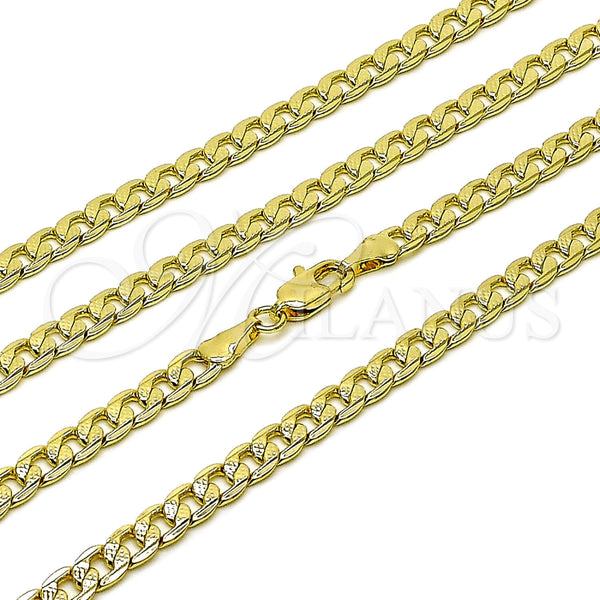 Oro Laminado Basic Necklace, Gold Filled Style Pave Cuban Design, Diamond Cutting Finish, Golden Finish, 04.63.1423.22 (120 Gauge, Thickness, 22 Inches Length)