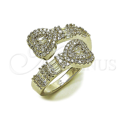 Rhodium Gold Filled Multi Stone Ring, Heart and Baguette Design, with White Cubic Zirconia and White Micro Pave, Polished, Rhodium Finish, 01.283.0035.1 (One size fits all)