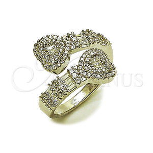 Rhodium Gold Filled Multi Stone Ring, Heart and Baguette Design, with White Cubic Zirconia and White Micro Pave, Polished, Rhodium Finish, 01.283.0035.1 (One size fits all)