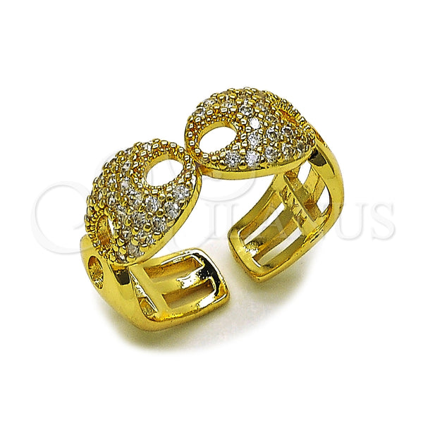 Oro Laminado Multi Stone Ring, Gold Filled Style Puff Mariner Design, with White Cubic Zirconia, Polished, Golden Finish, 01.282.0007 (One size fits all)