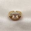 Oro Laminado Multi Stone Ring, Gold Filled Style Puff Mariner Design, with White Micro Pave, Polished, Golden Finish, 01.282.0008 (One size fits all)