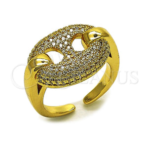Oro Laminado Multi Stone Ring, Gold Filled Style Puff Mariner Design, with White Micro Pave, Polished, Golden Finish, 01.282.0008 (One size fits all)