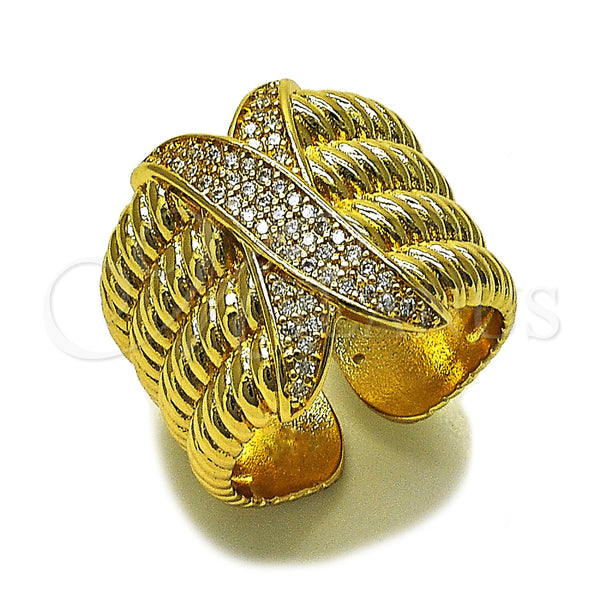 Oro Laminado Multi Stone Ring, Gold Filled Style Twist Design, with White Cubic Zirconia, Polished, Golden Finish, 01.282.0009 (One size fits all)