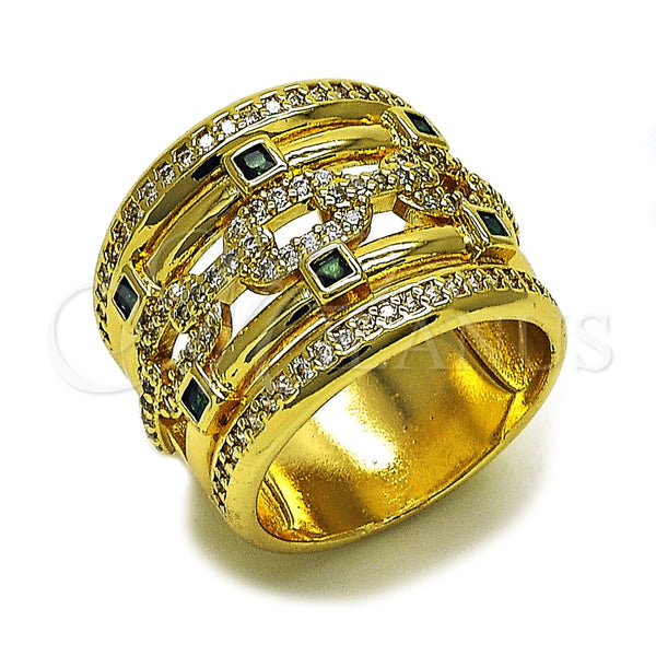 Oro Laminado Multi Stone Ring, Gold Filled Style Paperclip Design, with Green Cubic Zirconia and White Micro Pave, Polished, Golden Finish, 01.282.0010.08 (Size 8)