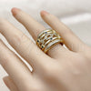 Oro Laminado Multi Stone Ring, Gold Filled Style Paperclip Design, with Green Cubic Zirconia and White Micro Pave, Polished, Golden Finish, 01.282.0010.09 (Size 9)