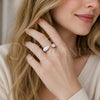 Oro Laminado Multi Stone Ring, Gold Filled Style Horse and Teardrop Design, with Ivory Mother of Pearl and White Cubic Zirconia, Polished, Golden Finish, 01.282.0011 (One size fits all)