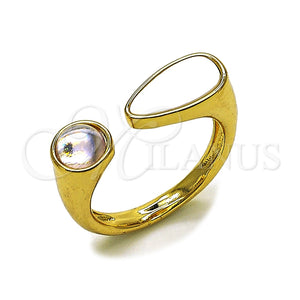 Oro Laminado Multi Stone Ring, Gold Filled Style Horse and Teardrop Design, with Ivory Mother of Pearl and White Cubic Zirconia, Polished, Golden Finish, 01.282.0011 (One size fits all)