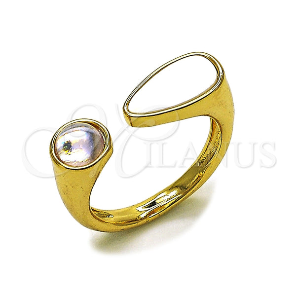Oro Laminado Multi Stone Ring, Gold Filled Style Horse and Teardrop Design, with Ivory Mother of Pearl and White Cubic Zirconia, Polished, Golden Finish, 01.282.0011 (One size fits all)