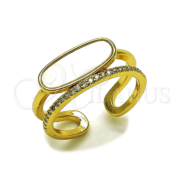 Oro Laminado Multi Stone Ring, Gold Filled Style with Ivory Mother of Pearl and White Micro Pave, Polished, Golden Finish, 01.282.0013 (One size fits all)