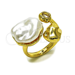 Oro Laminado Multi Stone Ring, Gold Filled Style with Ivory Pearl and White Cubic Zirconia, Polished, Golden Finish, 01.282.0014 (One size fits all)