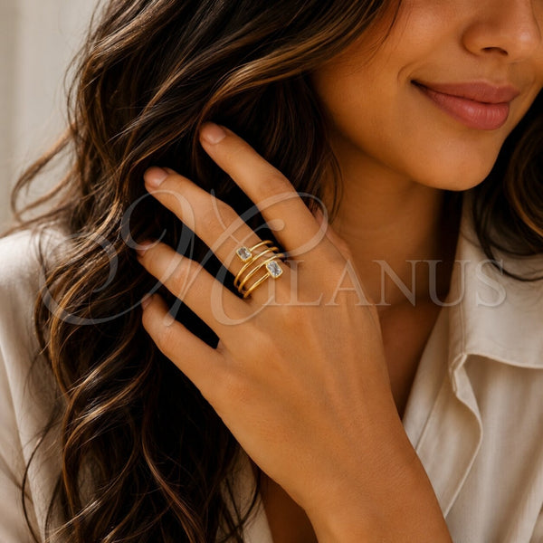 Oro Laminado Multi Stone Ring, Gold Filled Style Baguette Design, with White Cubic Zirconia, Polished, Golden Finish, 01.282.0015 (One size fits all)