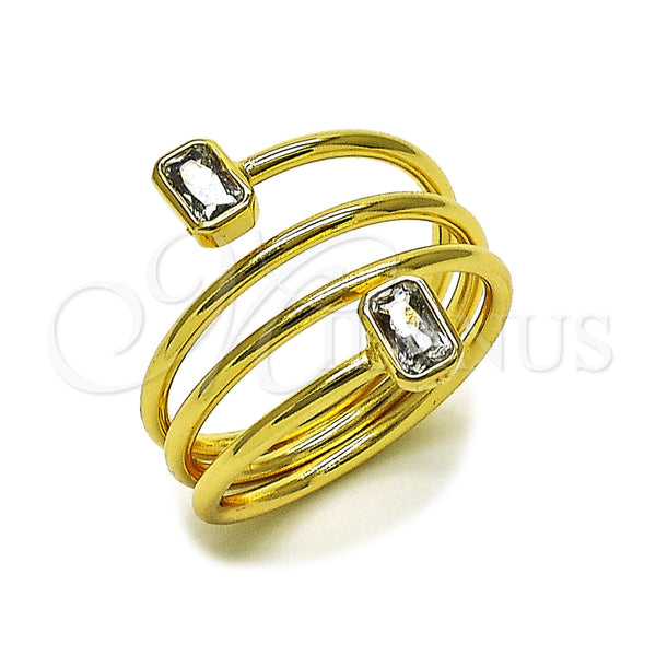 Oro Laminado Multi Stone Ring, Gold Filled Style Baguette Design, with White Cubic Zirconia, Polished, Golden Finish, 01.282.0015 (One size fits all)