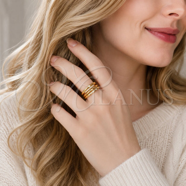 Oro Laminado Multi Stone Ring, Gold Filled Style with White Micro Pave and White Cubic Zirconia, Polished, Golden Finish, 01.282.0016 (One size fits all)