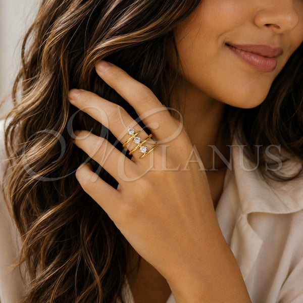 Oro Laminado Multi Stone Ring, Gold Filled Style with White Cubic Zirconia, Polished, Golden Finish, 01.282.0017 (One size fits all)