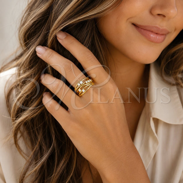 Oro Laminado Multi Stone Ring, Gold Filled Style with White Cubic Zirconia, Polished, Golden Finish, 01.282.0018 (One size fits all)